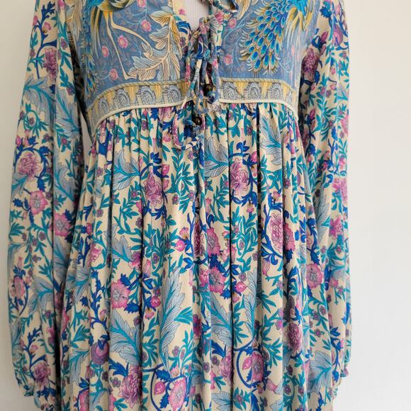 R Vivimos Boho Dress Vintage Print Birds Floral Empire Waist Midi Women Medium - Picture 5 of 11